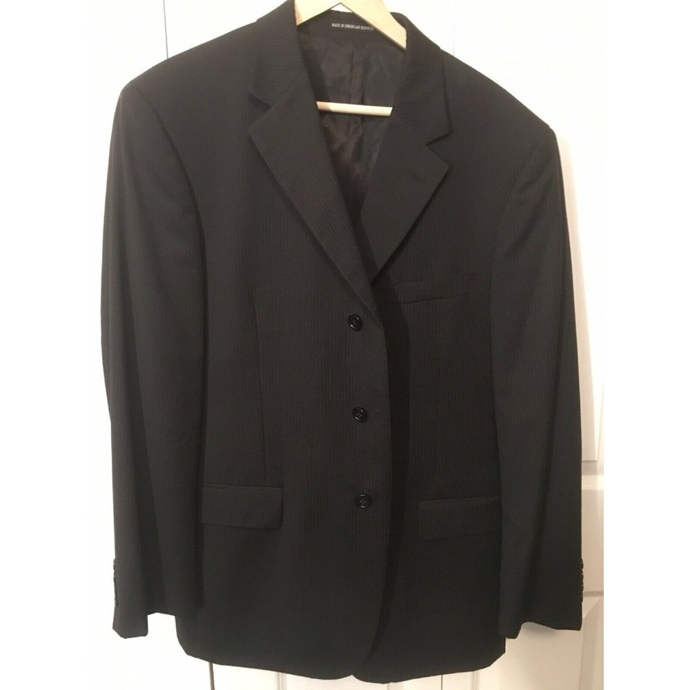 GIANFRANCO RUFFINI- Worsted‎ Wool BLACK PIN STRIPED-MENS SUIT SPORT JACKET- 43R